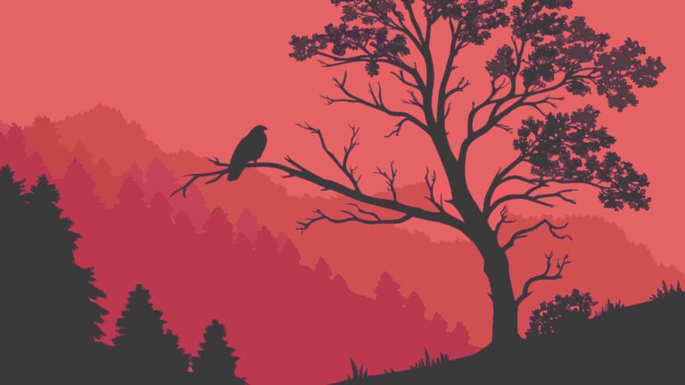 Mystical Forest Tree Silhouette at Sunset Vector, vector design Generative AI