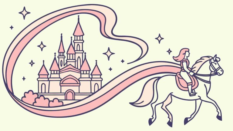 Fairytale Princess on Horseback with Castle Vector, vector design Generative AI