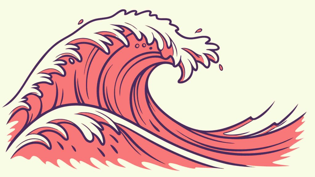 Stylized Ocean Wave Vector Illustration in Retro Colors, vector design Generative AI