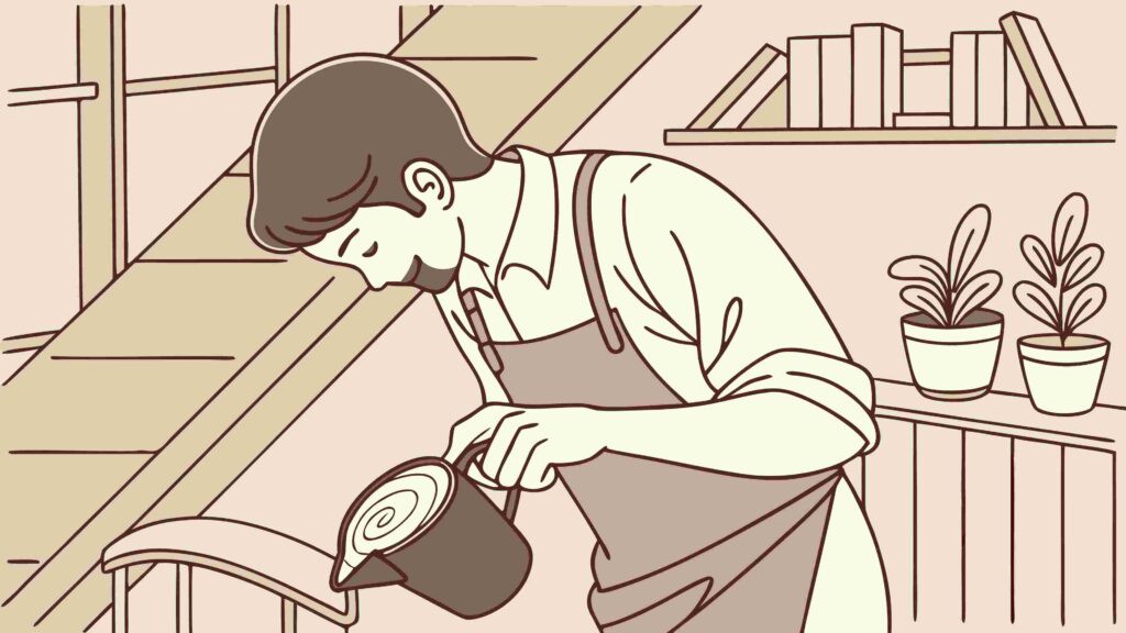 Master Barista Creating Latte Art in Modern Cafe, vector design Generative AI