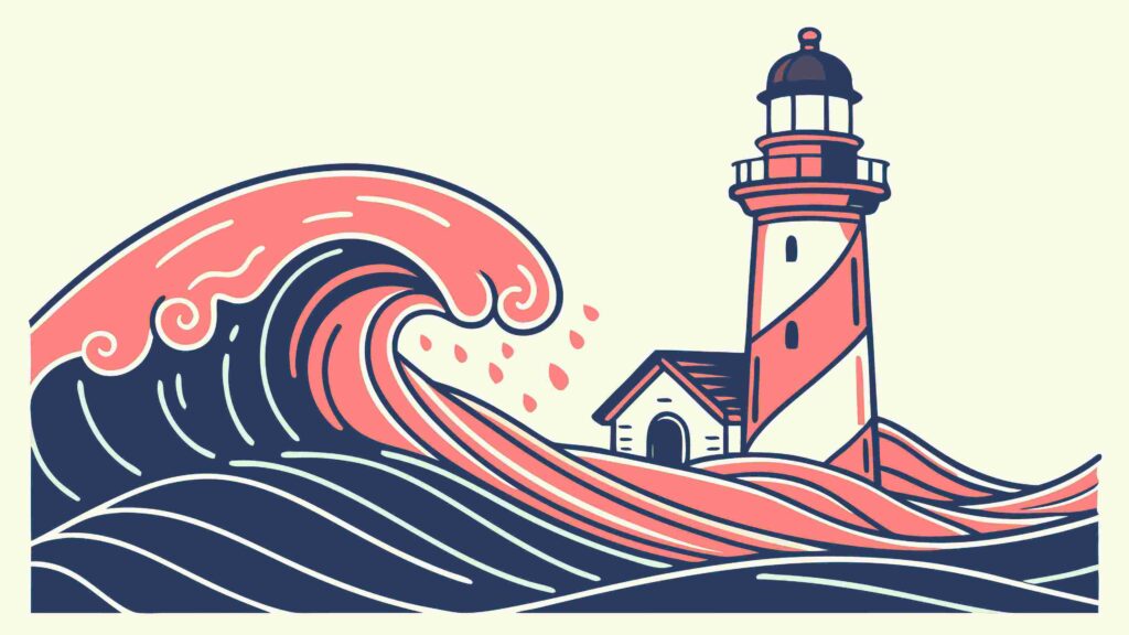 Lighthouse and Waves Coastal Landscape Vector Scene, vector design Generative AI