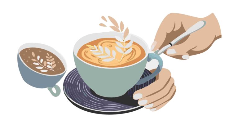 Artistic Latte Art in Coffee Cups with Utensil, vector design Generative AI