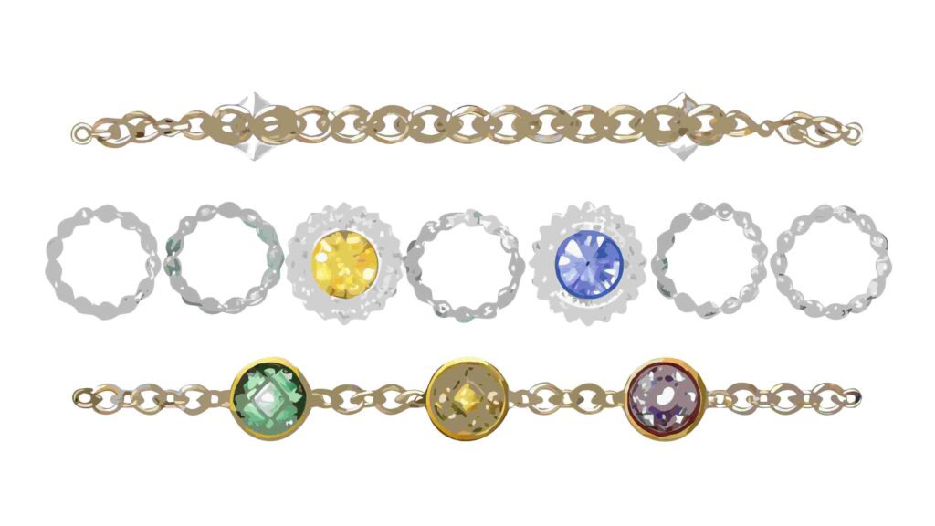 Decorative Bracelet Chain with Colorful Gems Vector, vector design Generative AI