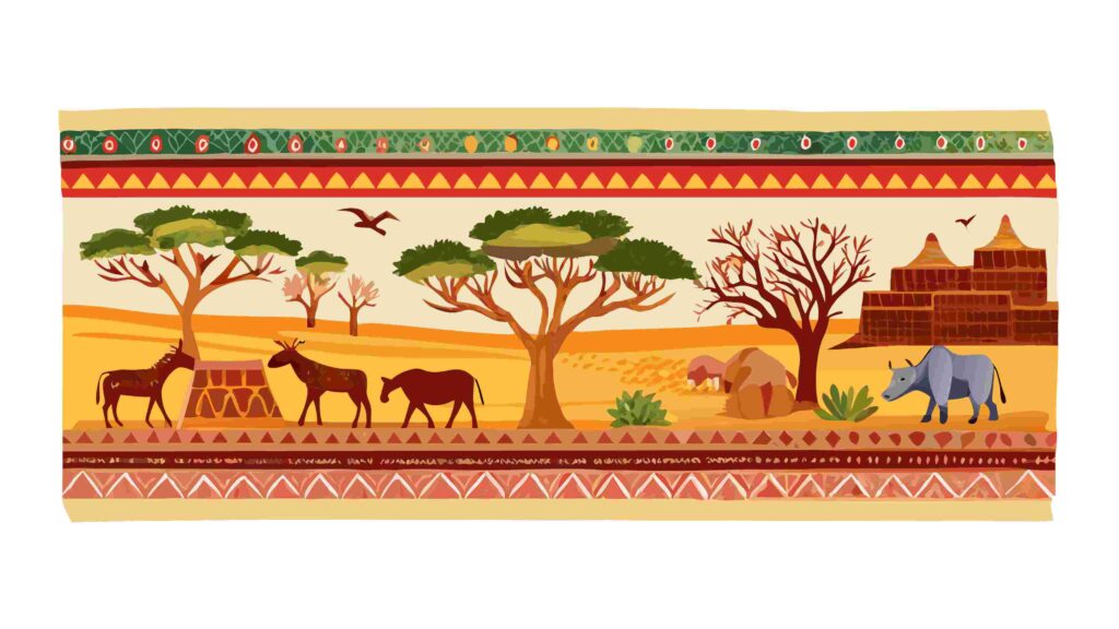Vibrant African Safari Landscape Vector Border, vector design Generative AI