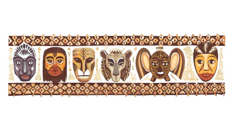 Diverse African Tribal Masks Vector Art Border 1, vector design Generative AI