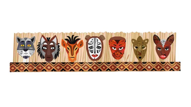 Diverse African Tribal Masks Vector Art Border 2, vector design Generative AI