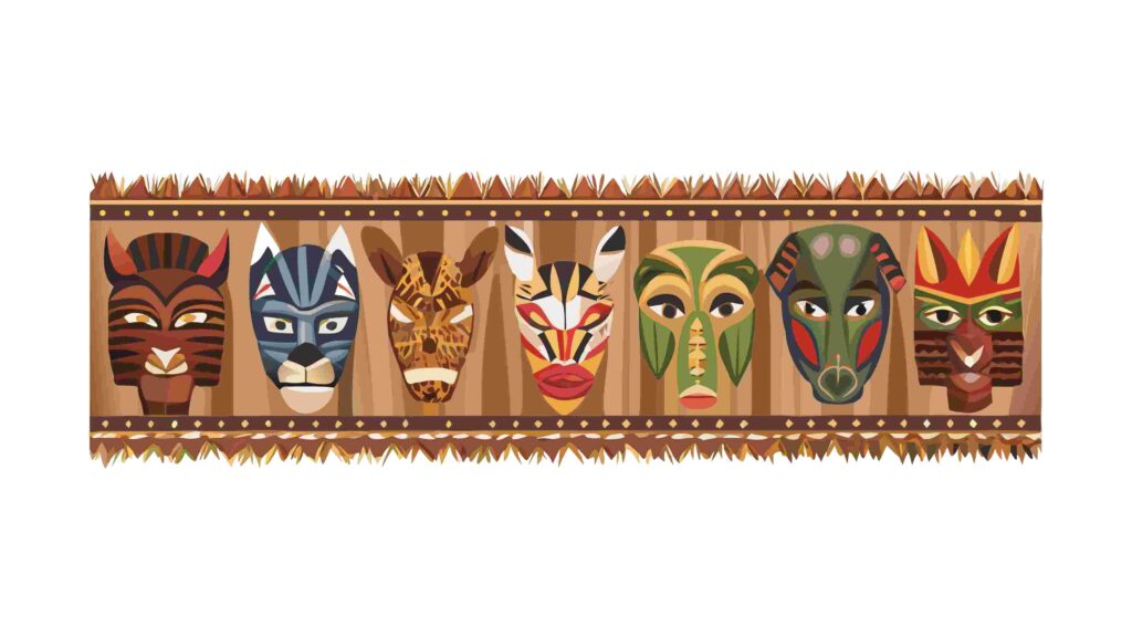 Diverse African Tribal Masks Vector Art Border 3, vector design Generative AI