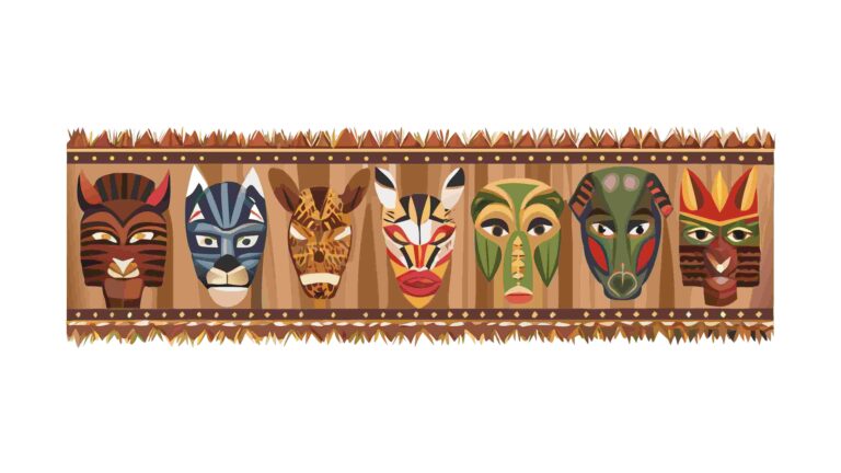 Diverse African Tribal Masks Vector Art Border 3, vector design Generative AI