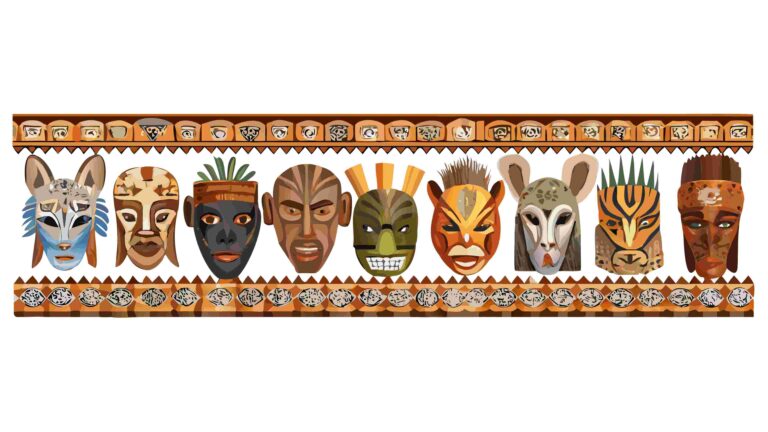 Diverse African Tribal Masks Vector Art Border 4, vector design Generative AI