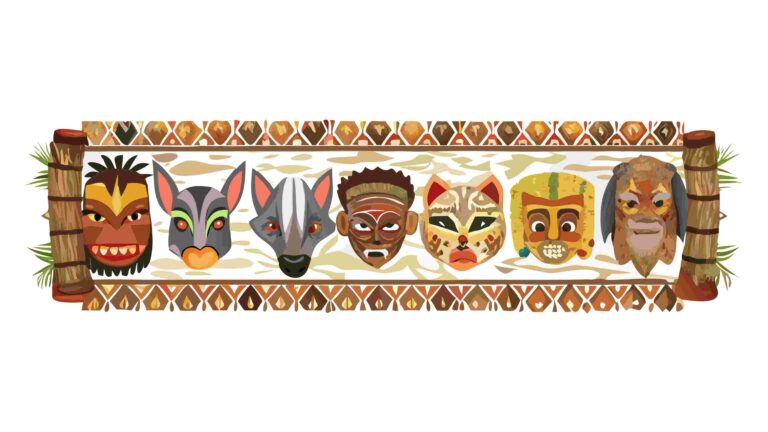 Diverse African Tribal Masks Vector Art Border 6, vector design Generative AI