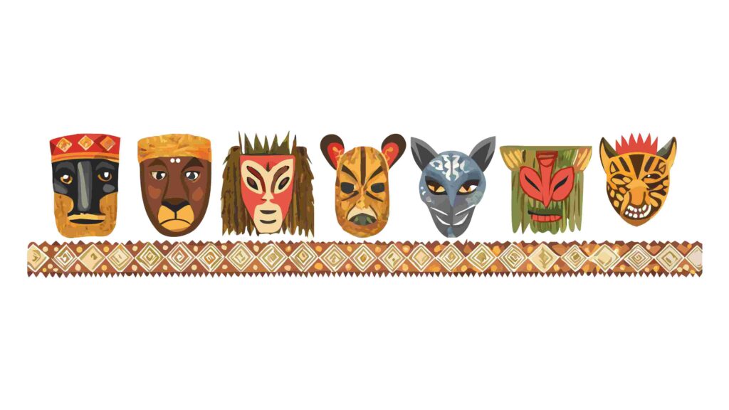 Diverse African Tribal Masks Vector Art Border 7, vector design Generative AI