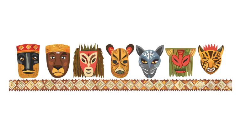 Diverse African Tribal Masks Vector Art Border 7, vector design Generative AI