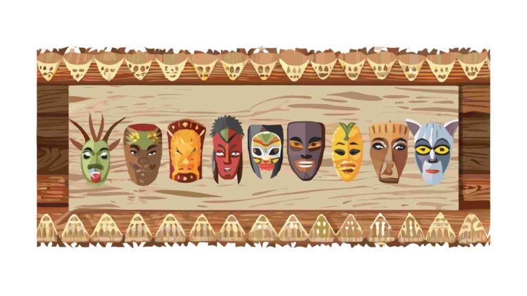 Diverse African Tribal Masks Vector Art Border 8, vector design Generative AI
