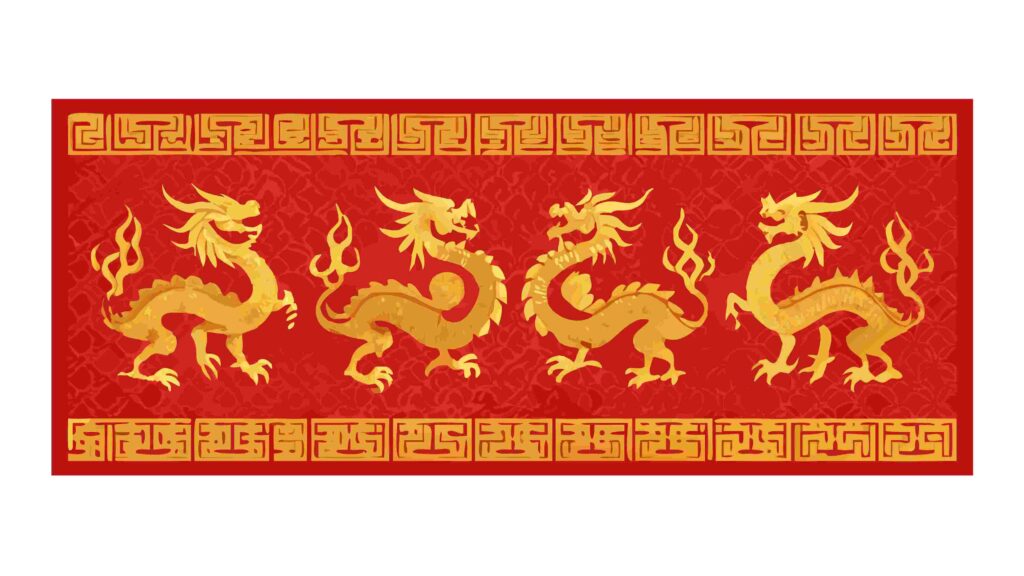 Auspicious Golden Chinese Dragons Vector Border, vector design Generative AI