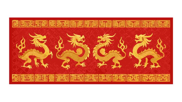 Auspicious Golden Chinese Dragons Vector Border, vector design Generative AI