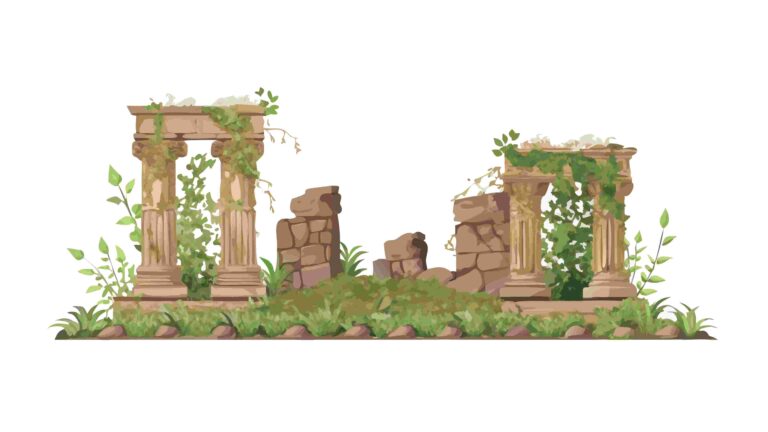 Overgrown Ancient Archway Ruin Vector Landscape, vector design Generative AI