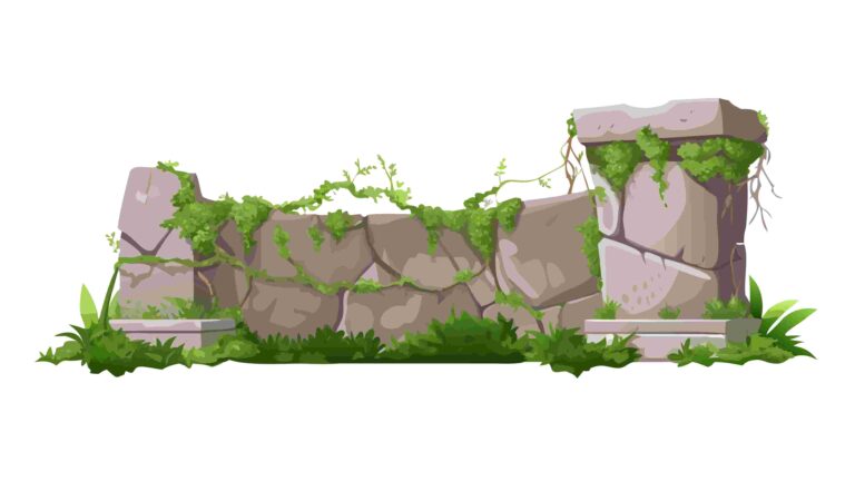 Rocky Ruins with Greenery Vector Landscape Element, vector design Generative AI
