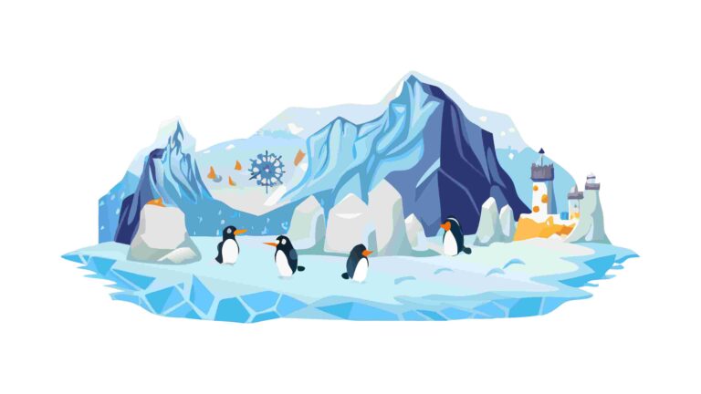 Idyllic Arctic Landscape with Penguins & Igloo Vector, vector design Generative AI