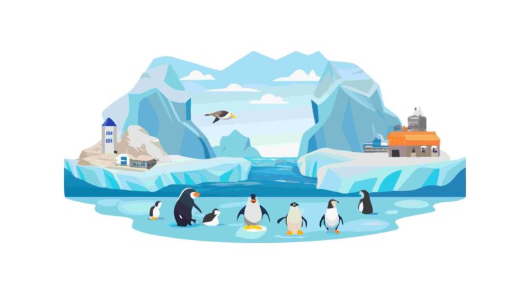 Polar Animals & Snowmobile Arctic Scene Vector Art, vector design Generative AI