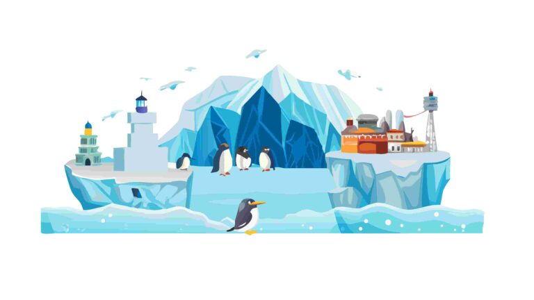 Arctic Landscape with Penguins and Seal Vector Scene, vector design Generative AI