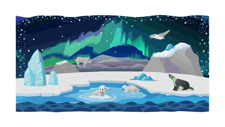 Northern Lights Over Arctic Polar Bear Landscape Vector, vector design Generative AI