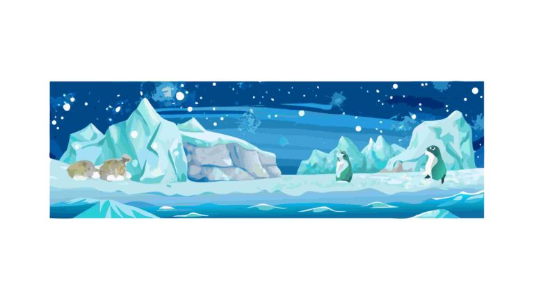 Arctic Ice Floe with Penguins & Polar Bear Vector Scene, vector design Generative AI