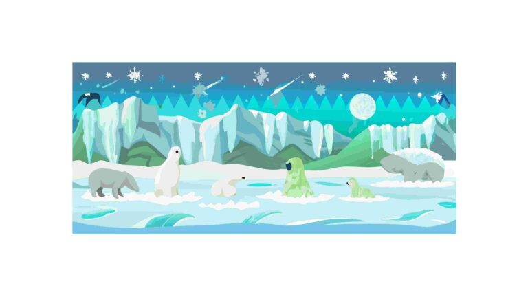 Arctic Fox and Polar Bears Icy Landscape Vector, vector design Generative AI