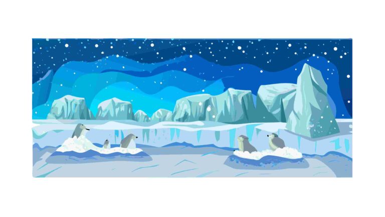Nighttime Arctic Scene with Penguins & Icebergs Vector, vector design Generative AI
