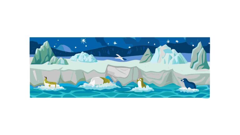 Polar Bears & Igloo in Snowy Arctic Village Vector, vector design Generative AI