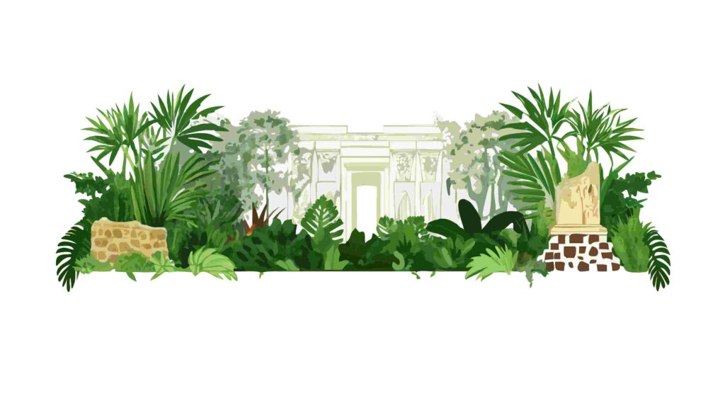 Dynamic Tropical Waterfall & Lush Plants Vector Border, vector design Generative AI