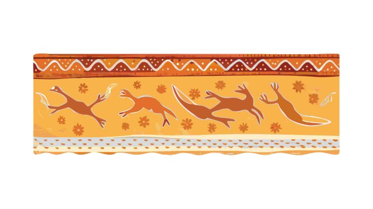 Aboriginal Art Style Running Kangaroo Vector Border, vector design Generative AI