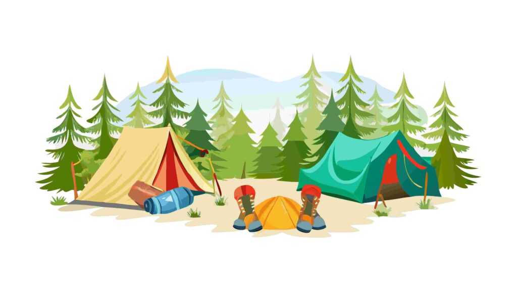 Forest Camping Adventure Scene Vector Border, vector design Generative AI