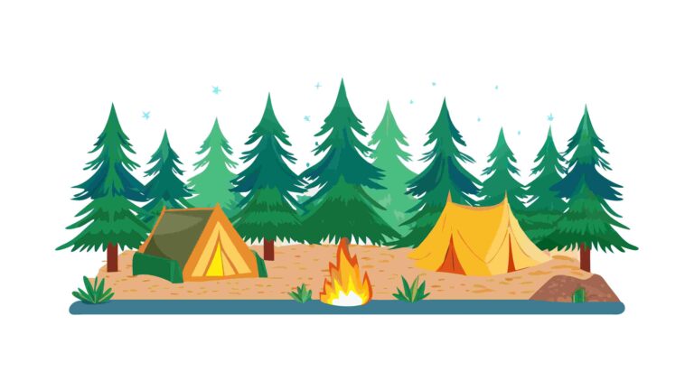 Vibrant Forest Camping Scene Vector Landscape, vector design Generative AI