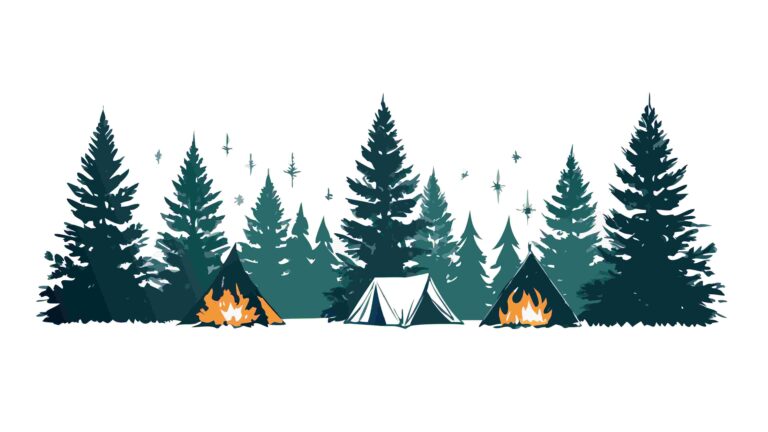 Picturesque Forest Campsite Vector Border, vector design Generative AI