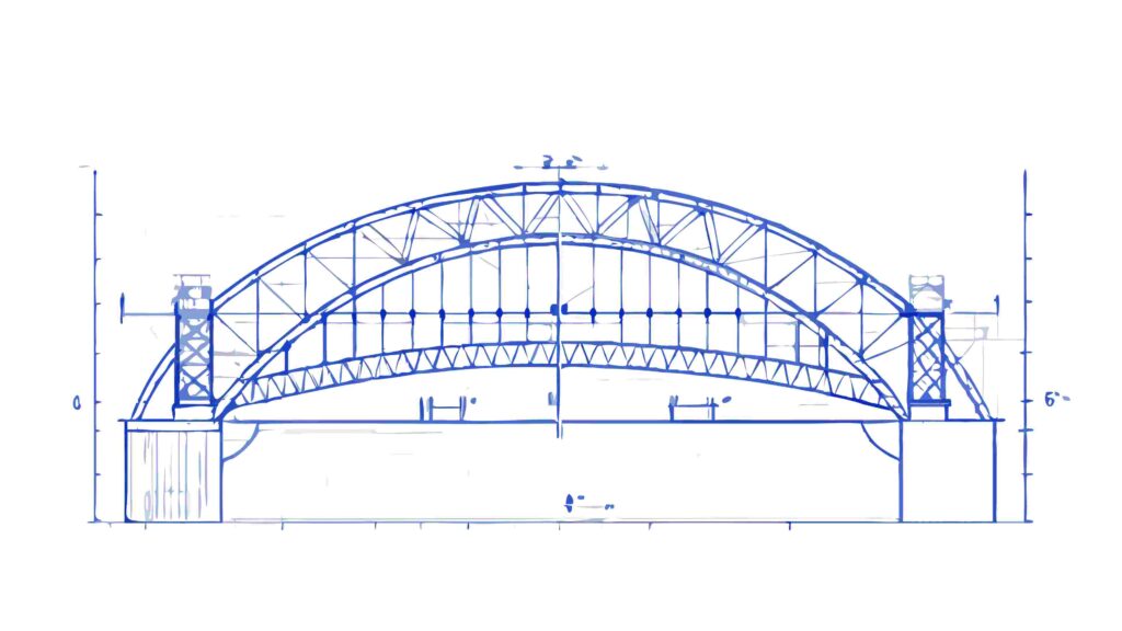 Detailed Blueprint of an Arch Bridge Structure, vector design Generative AI