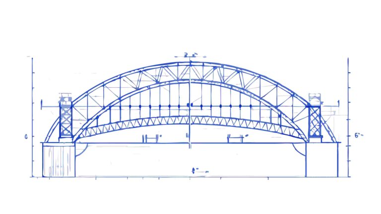 Detailed Blueprint of an Arch Bridge Structure, vector design Generative AI