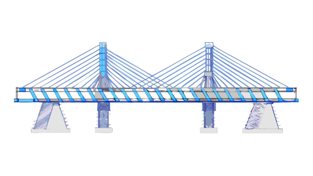 Modern Cable-Stayed Bridge Blueprint Design, vector design Generative AI