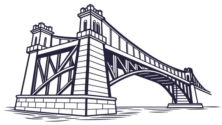 Classic Arch Bridge with Structural Detail, vector design Generative AI