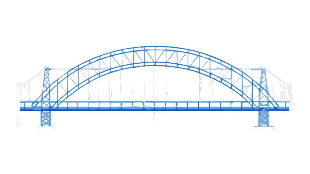 Detailed Blueprint of a Symmetrical Arch Bridge, vector design Generative AI