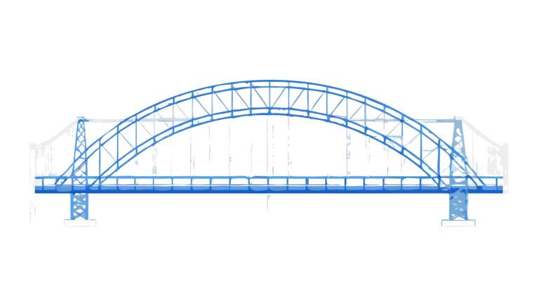 Detailed Blueprint of a Symmetrical Arch Bridge, vector design Generative AI