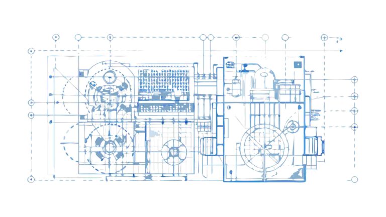 Complex Industrial Machine Blueprints and Schematics, vector design Generative AI