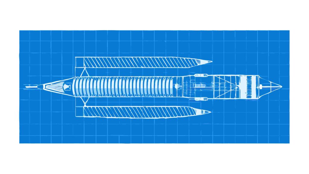 Futuristic Space Shuttle Blueprint Illustration, vector design Generative AI