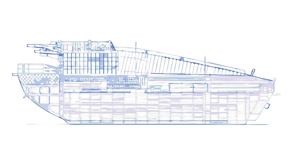 Blueprint of a Modern Naval Warship, vector design Generative AI