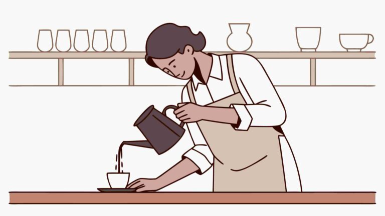 Barista Pouring Coffee in Modern Cafe Setting, vector design Generative AI