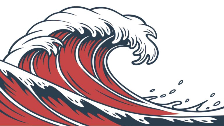 Massive Ocean Wave Crashing with Foam and Spray, vector design Generative AI