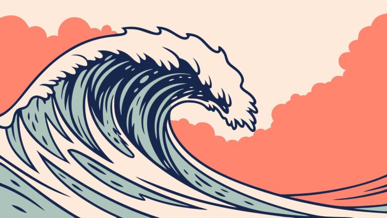 Striking Ocean Wave with Red and White Detail, vector design Generative AI