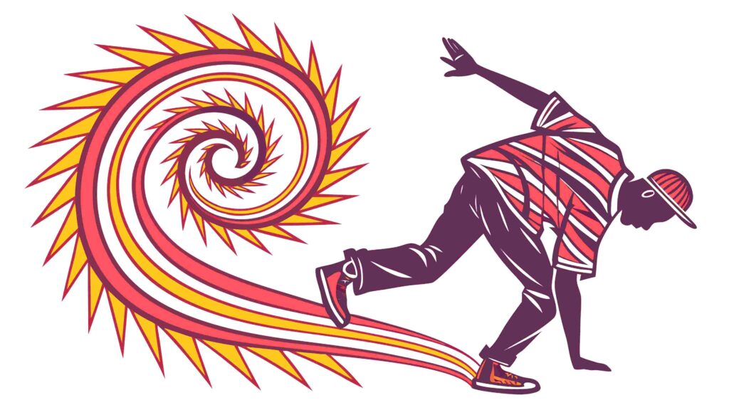 Dynamic Breakdancer with Swirling Abstract Motion, vector design Generative AI