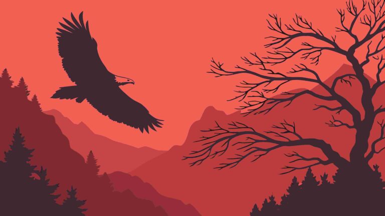 Flying Eagle Silhouette Over Barren Landscape, vector design Generative AI