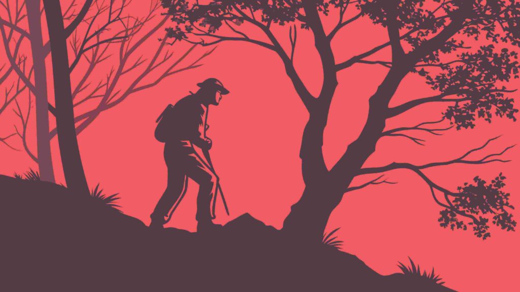 Hiker Silhouette in Forested Mountain Landscape, vector design Generative AI
