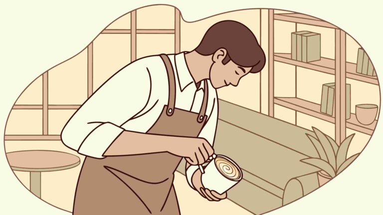 Professional Barista Crafting Latte Art in Cafe, vector design Generative AI